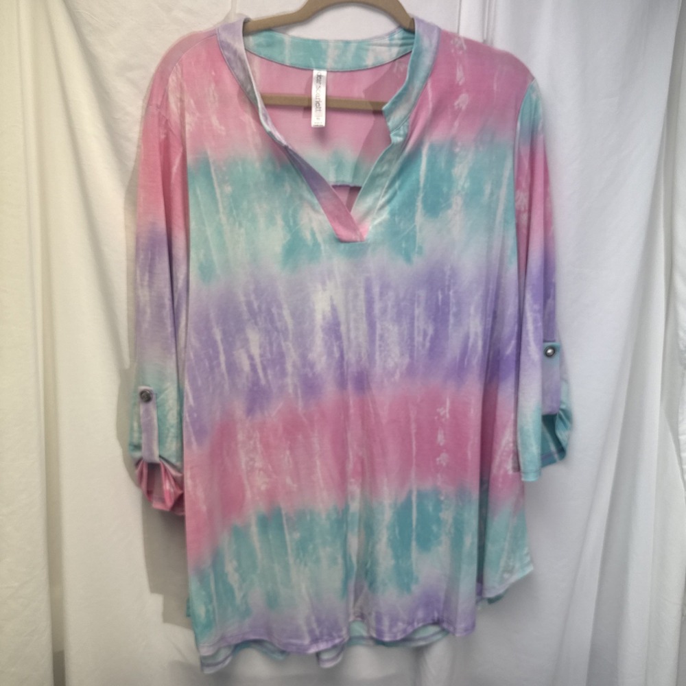 Dear Scarlett Women's Pastel Multicolor V-Neck 3/4 Sleeve Blouse size XL